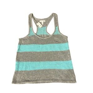Aeropostale Womens Knit Racerback Tank Top Gray Teal Striped Size M NWT 9233